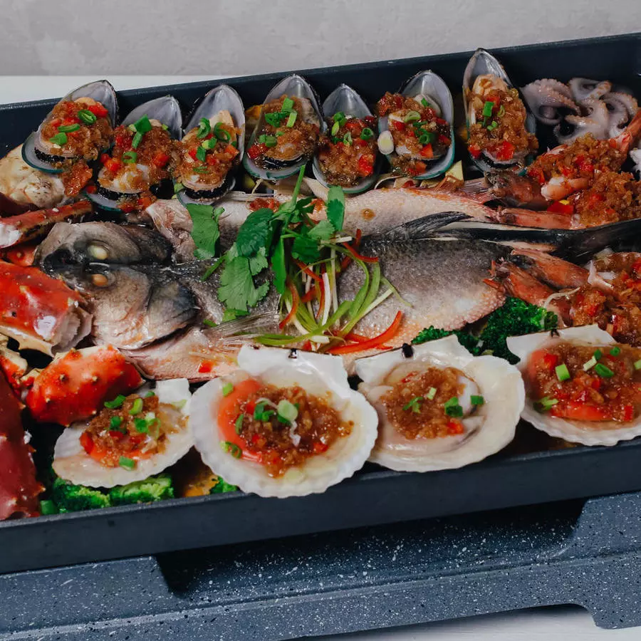 Ассорти морепродуктов на пару (4 персоны) 海鲜大咖（清蒸4人份）