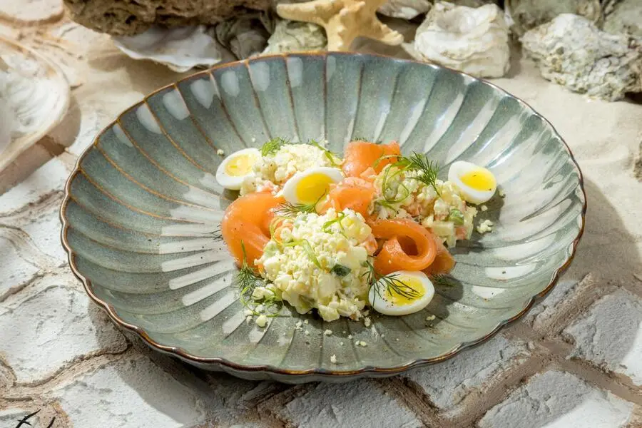 Оливье с малосоленым лососем