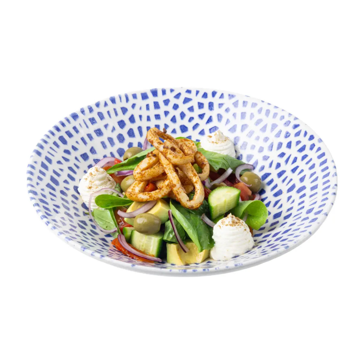 Греческий салат с кальмаром на гриле