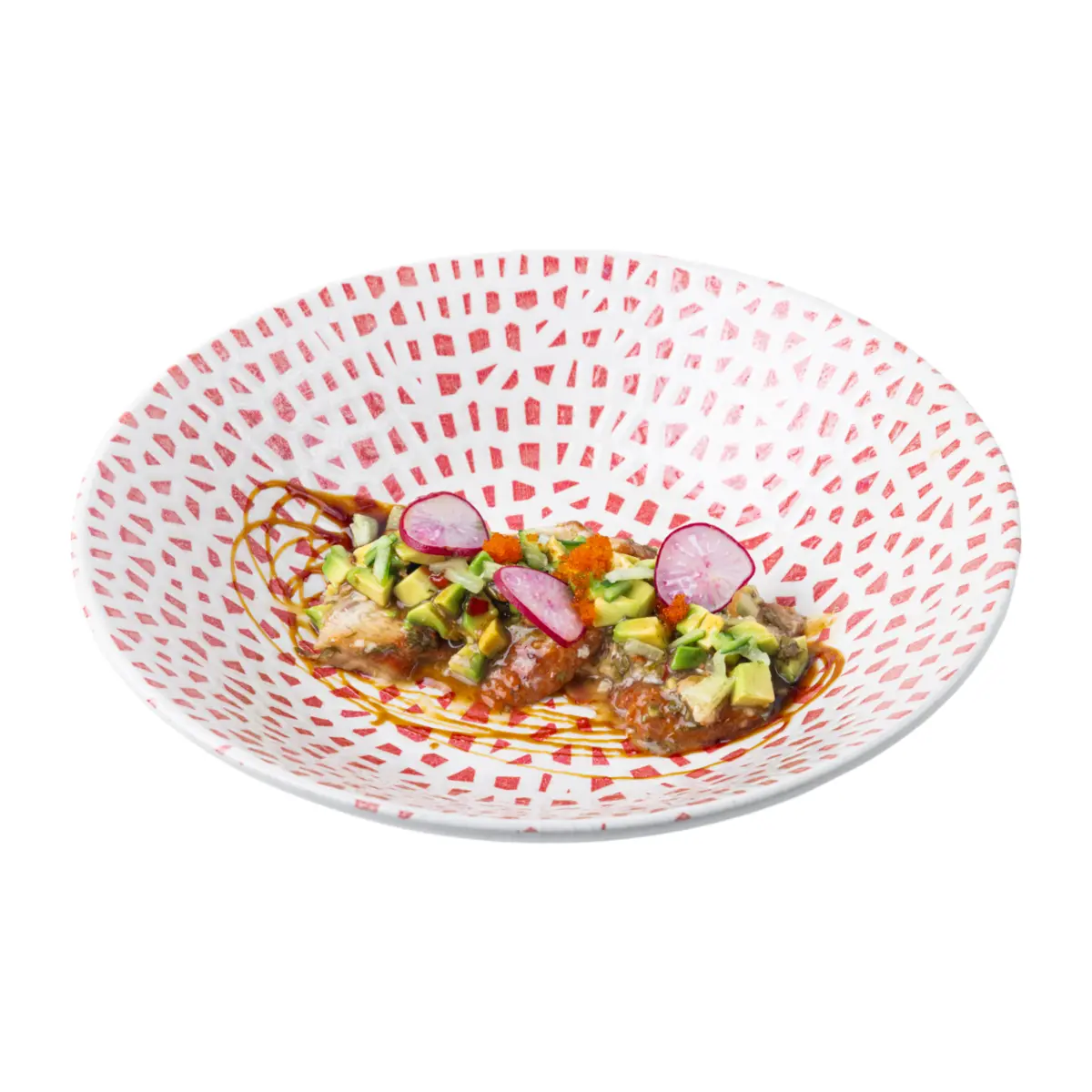 Тартар с угрем, авокадо и икрой тобико