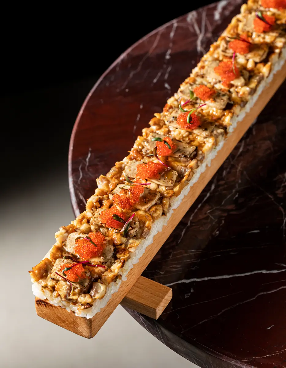 Oshizushi with eel and foie gras