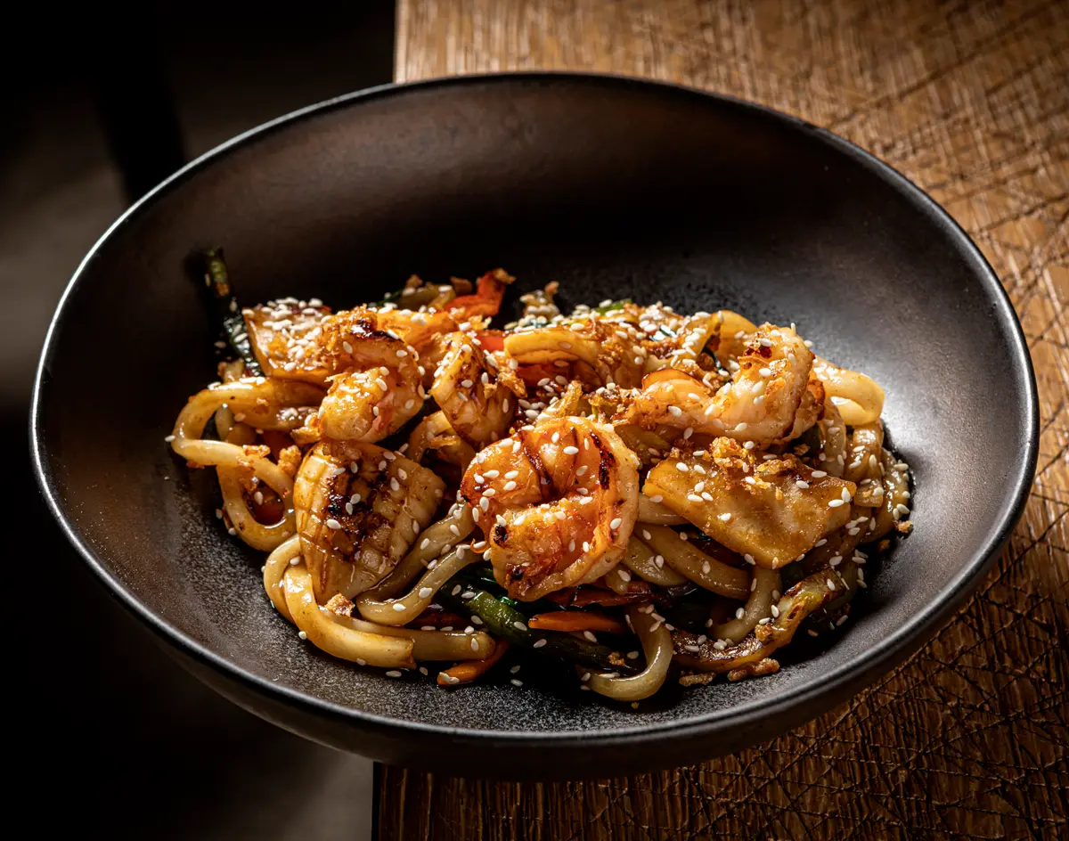 Udon with seafood