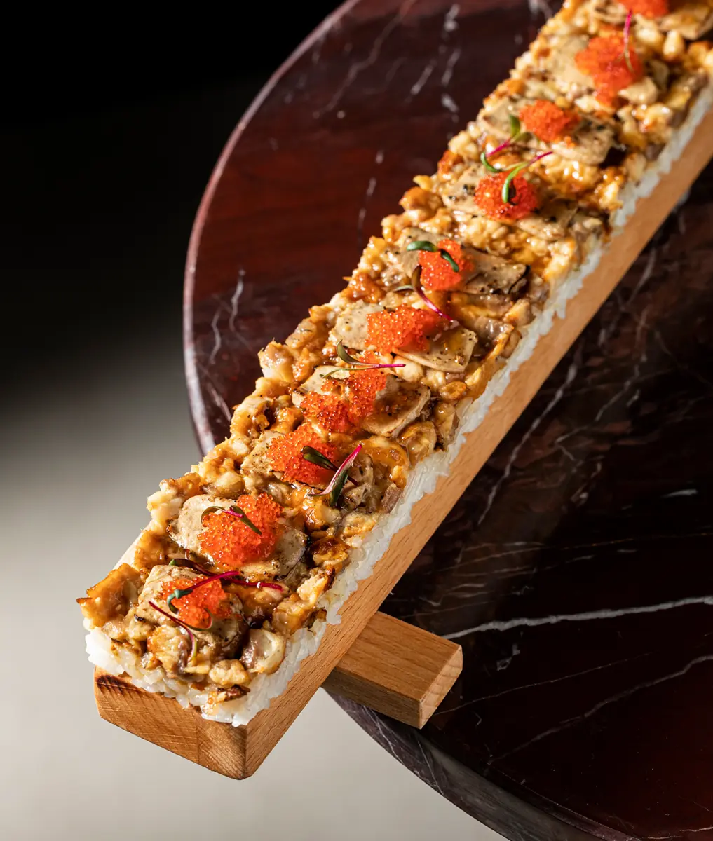 Oshizushi with eel and foie gras