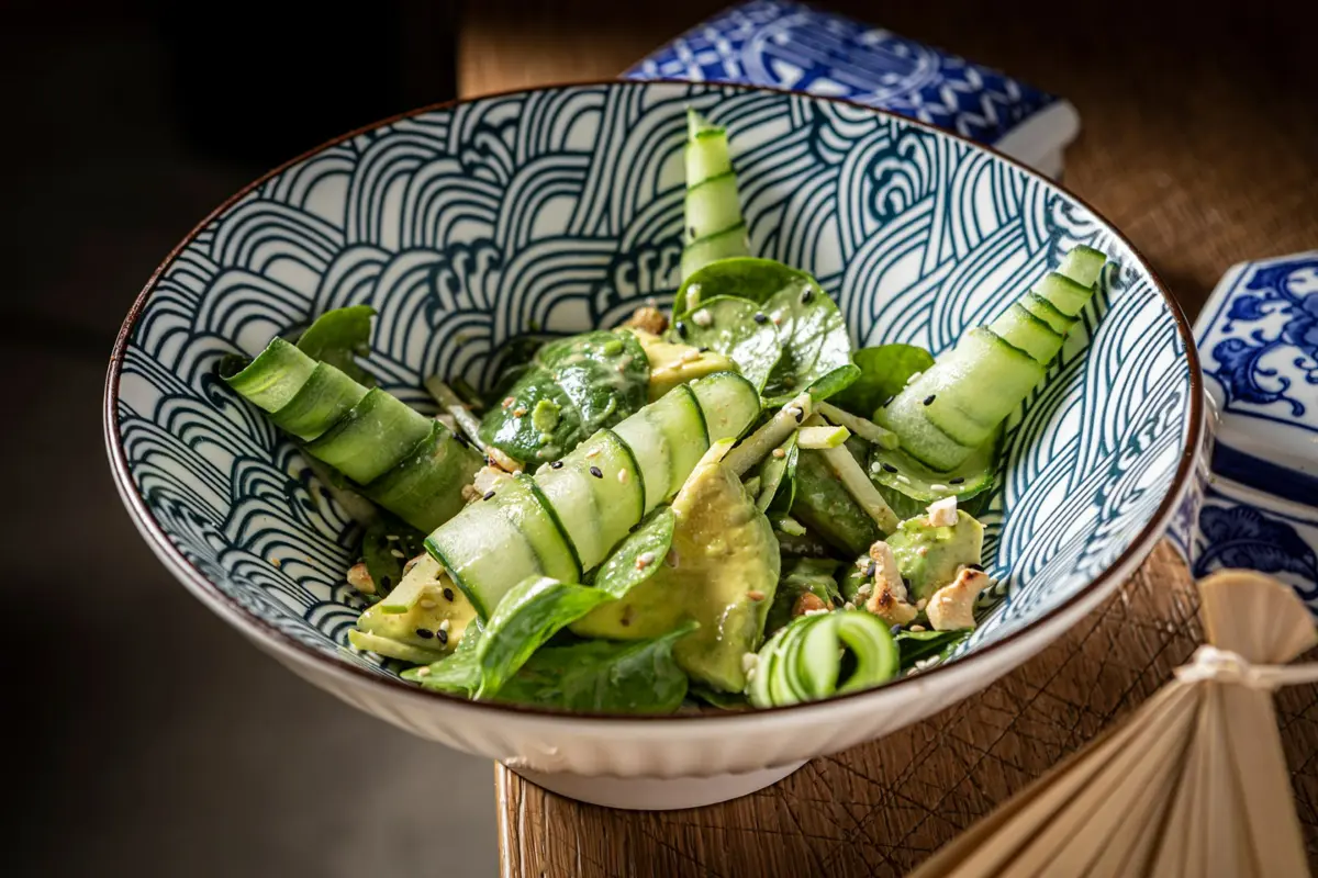Green salad with avocado and mini spinach
