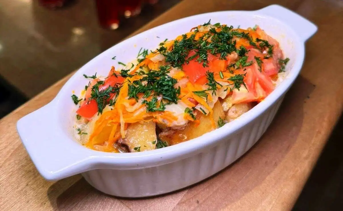 Рыба запечёная с овощами