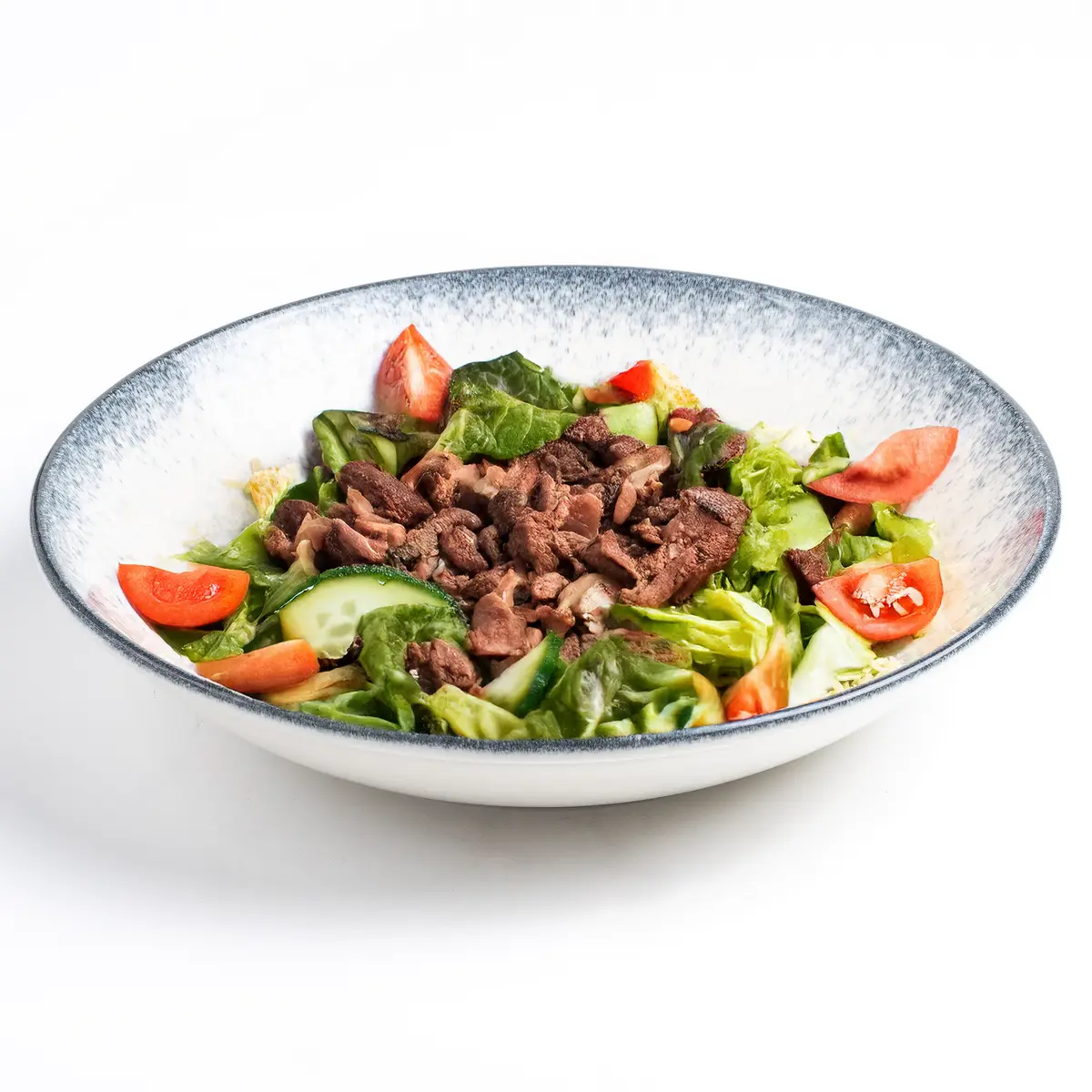 Теплый салат с куриными потрошками