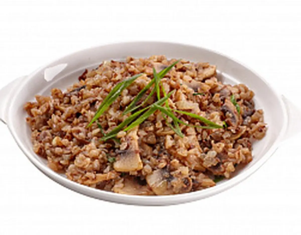 Греча с беконом и грибами