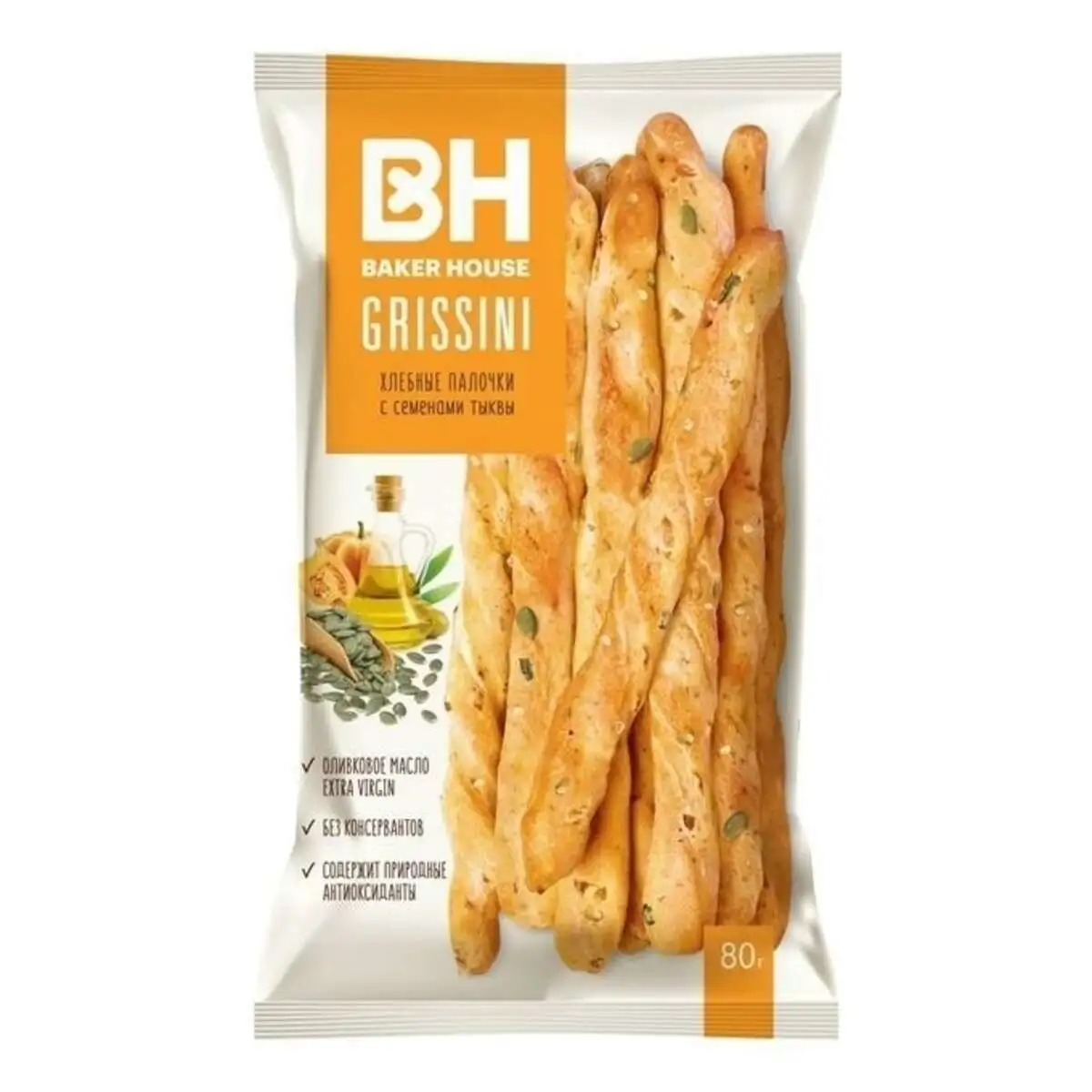 Хлеб.палочки Baker House Grissini с семенами тыквы 80гр.(м)