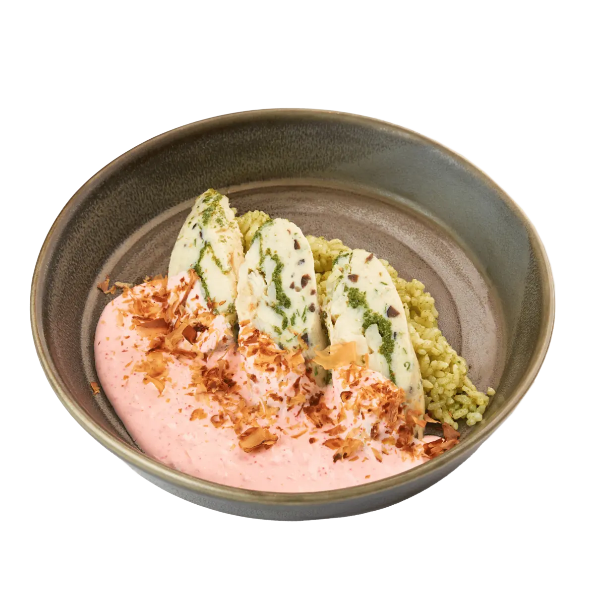 Террин из белой рыбы и кокосовый рис