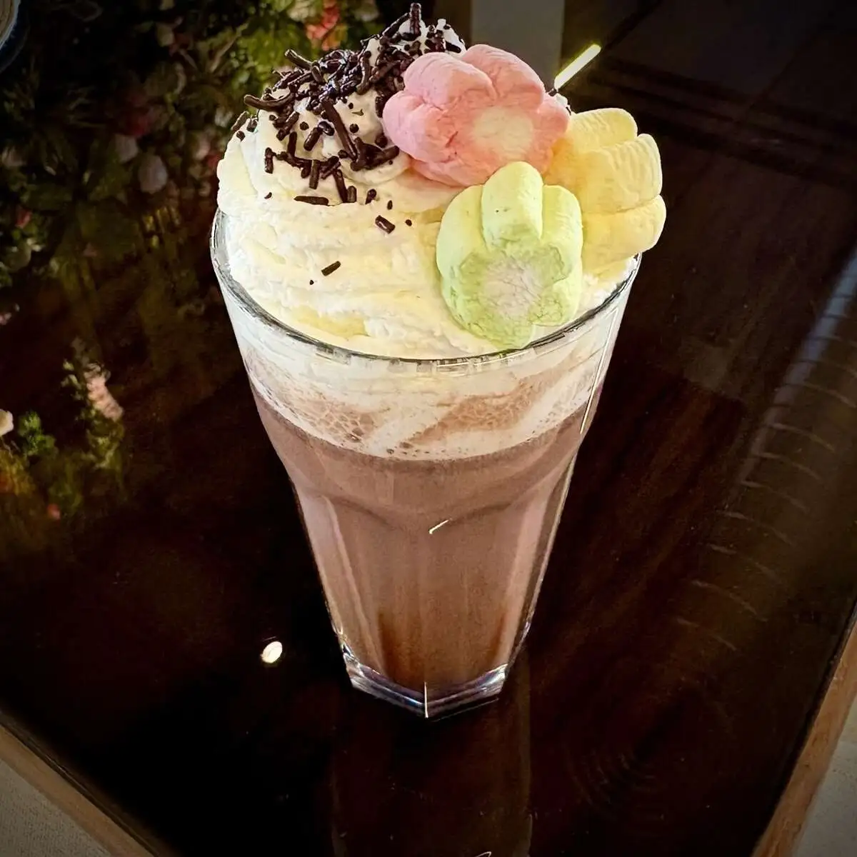какао со взбитыми сливками и маршмеллоу/cocoa with whipped cream and marshmallows