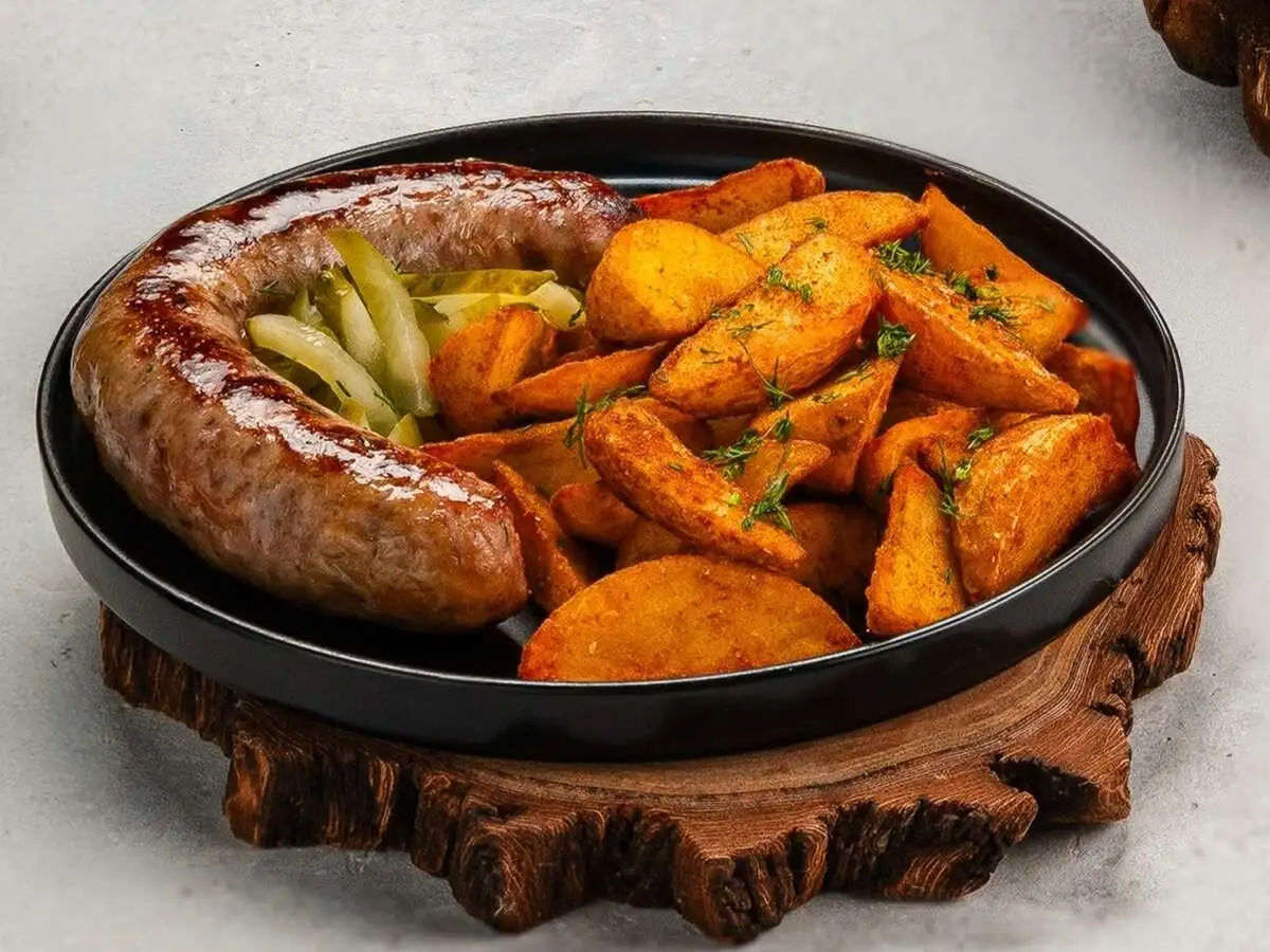 Купаты с дольками и огурчиками