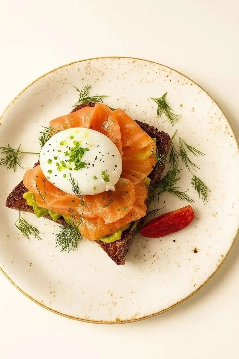 Тост с лососем и авокадо и пашот