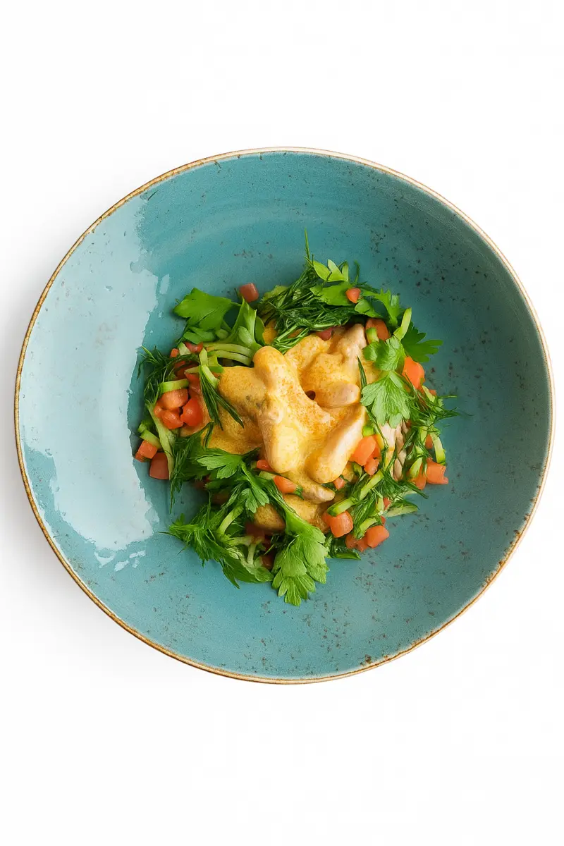 Драники с цыплеком под соусом галандез