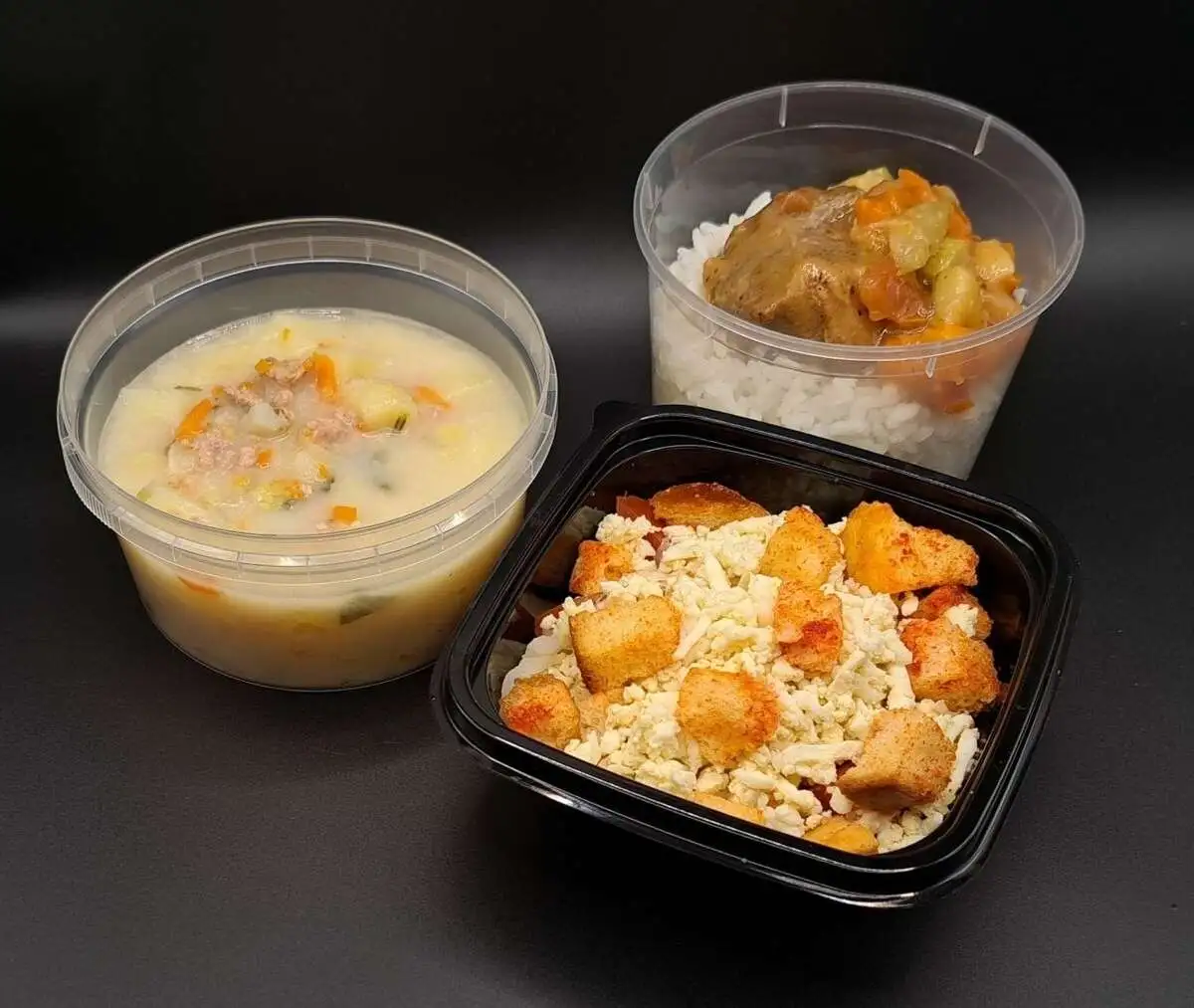 3 Мясной: Коррида, Сырный с фаршем, Свинина тушёная с овощами с рисом