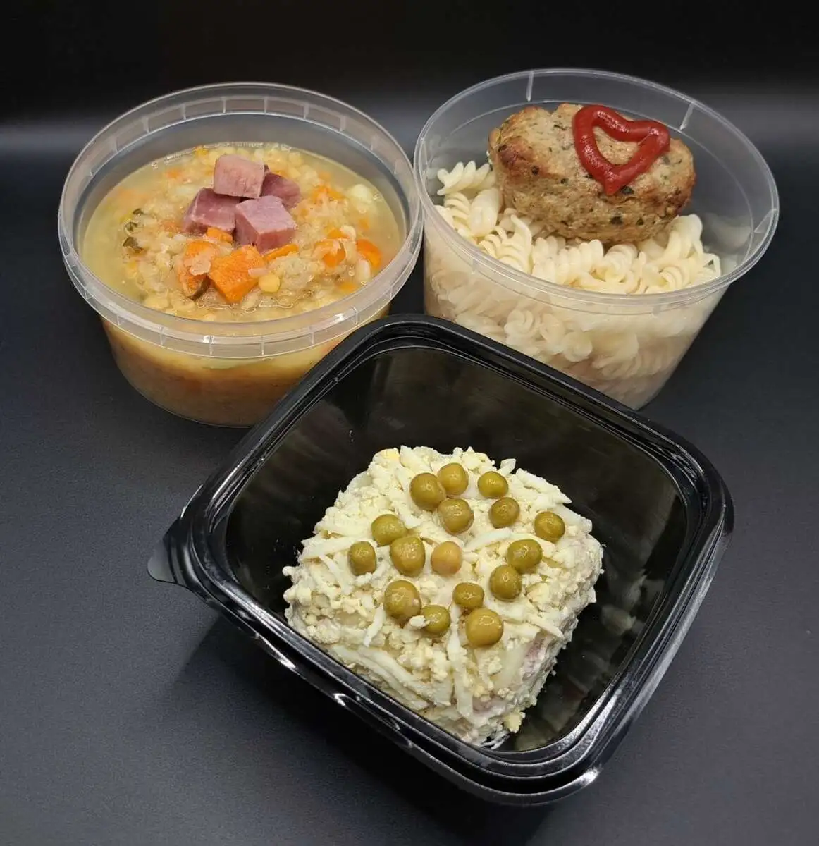 3 Мясной: Ричард, Гороховый с копчёностями, Люля-кебаб из свинины с макаронами