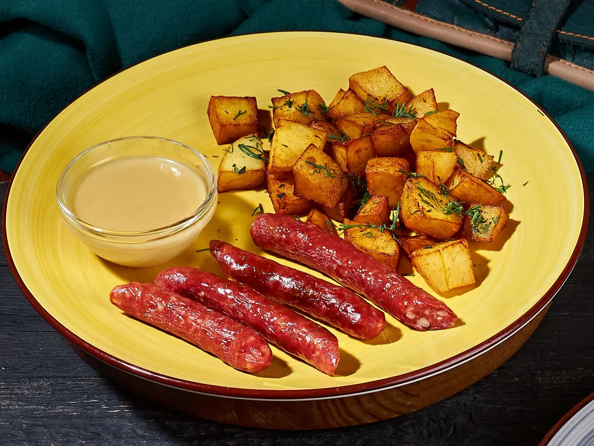 Картофель с охотничьими колбасками