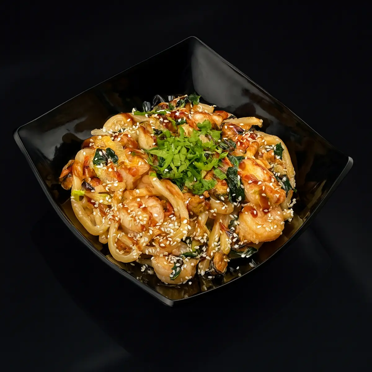 Удон с мидиями и креветками 