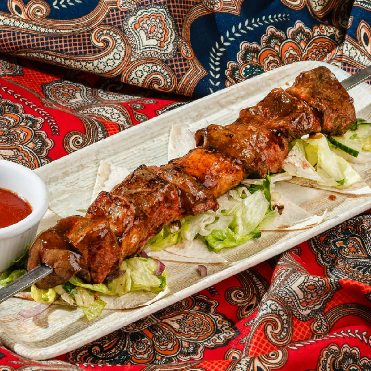 Шашлык из печени баранины с курдюком