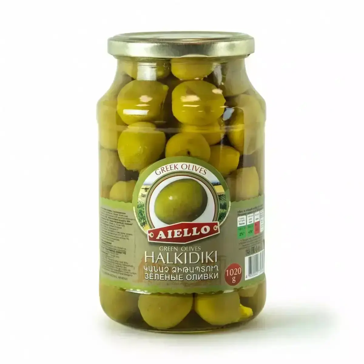 Оливки Аелло Зеленые с Косточкой 1020г ст/б(м)