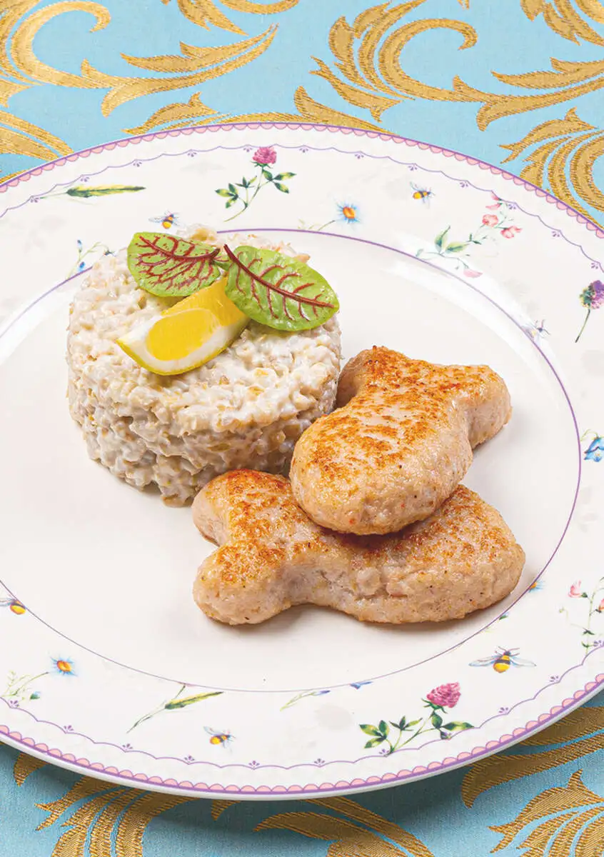 Котлеты из щуки и креветок со сливочным перлотто