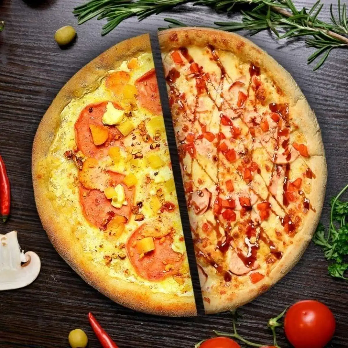 2’Pizza Гавайская+Цыпленок Терияки 32 см
