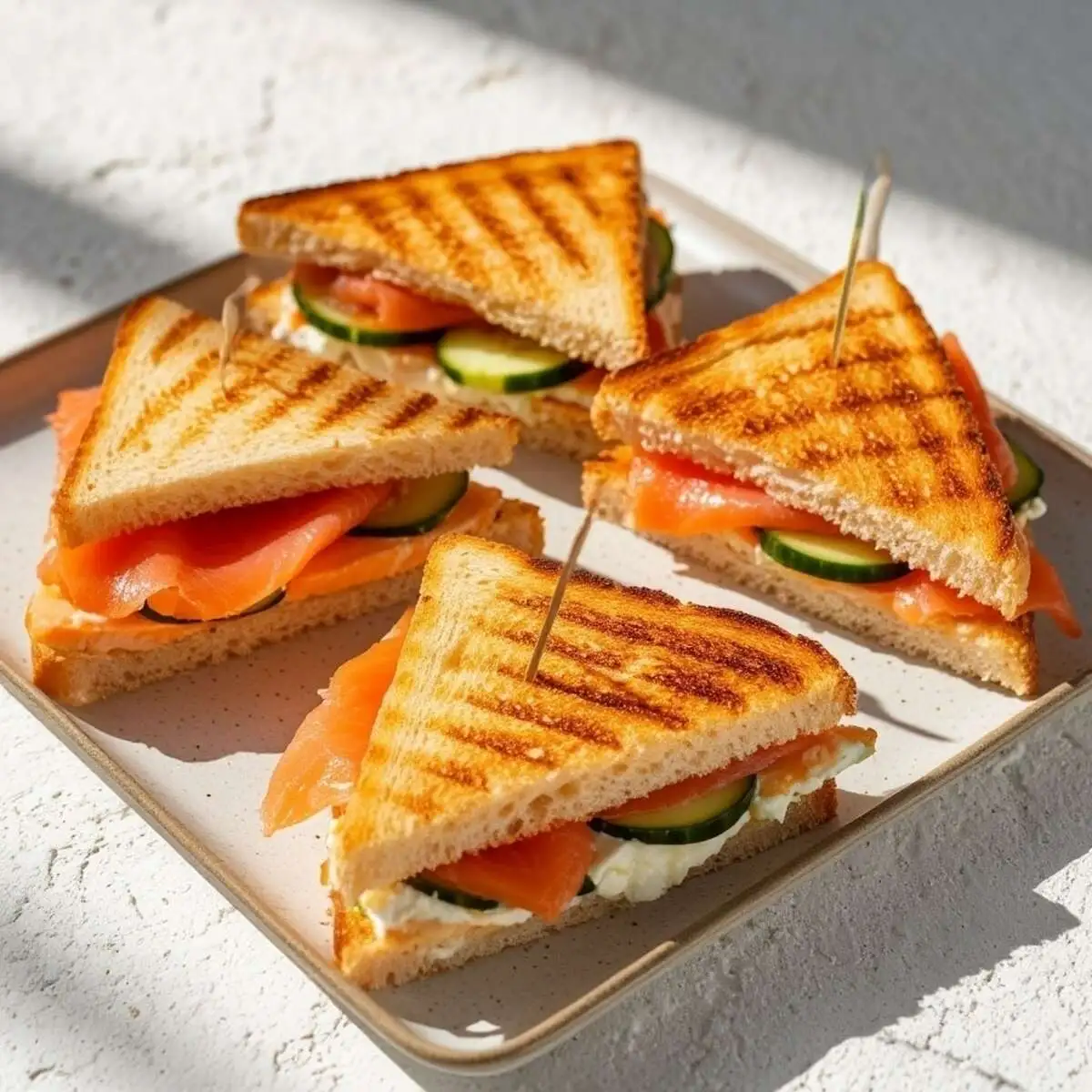 Мини-сэндвичи с семгой, творожным сыром и свежими огурчиками 4 шт.