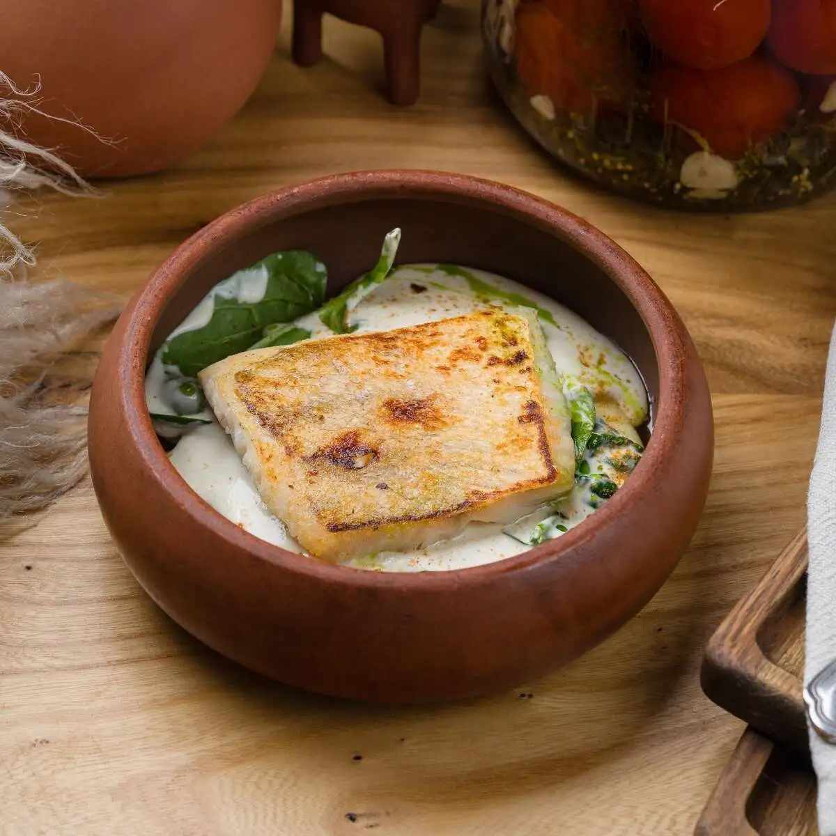 Цоцхали из судака с картофельным пюре