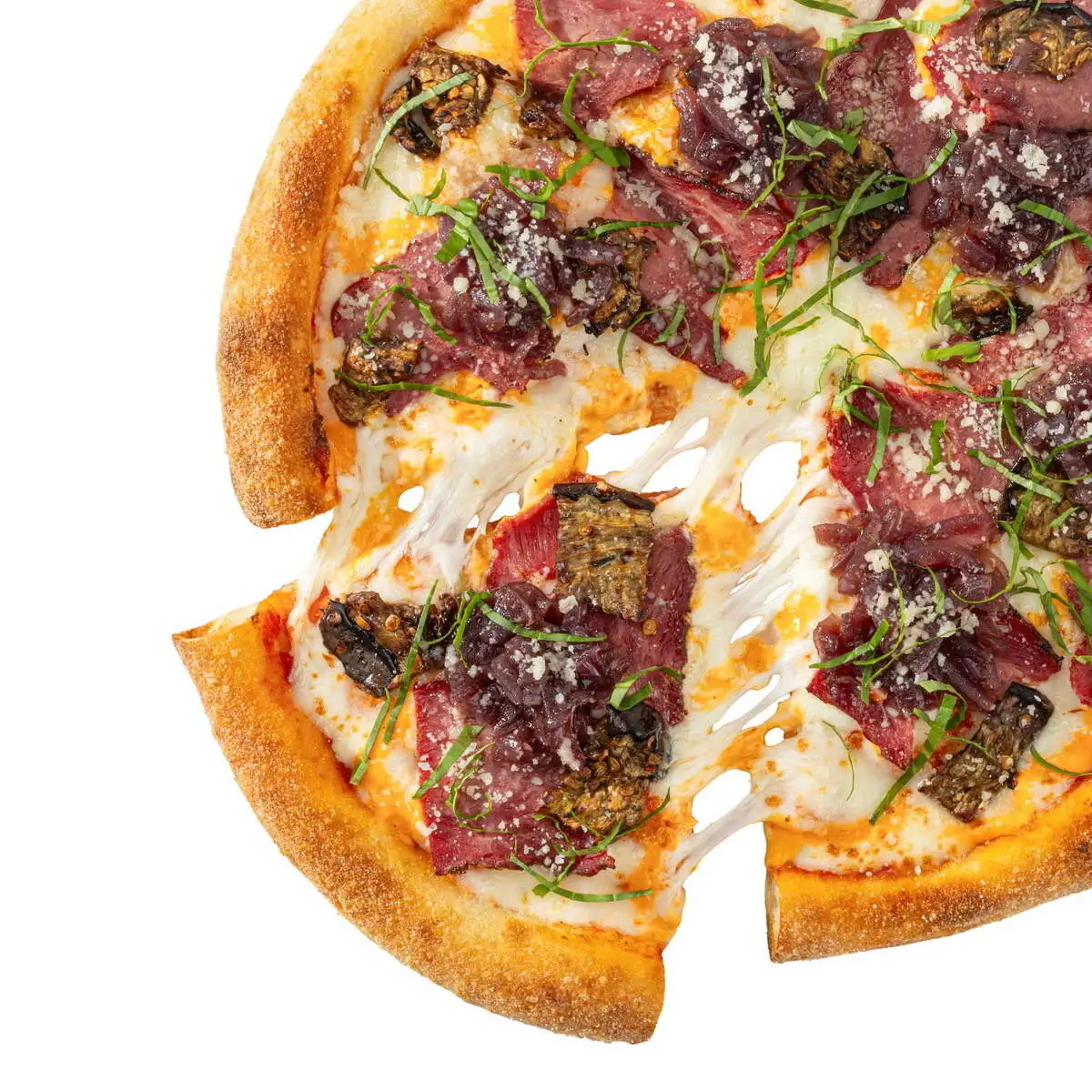 С пастрами из говядины и сладким луком круглая