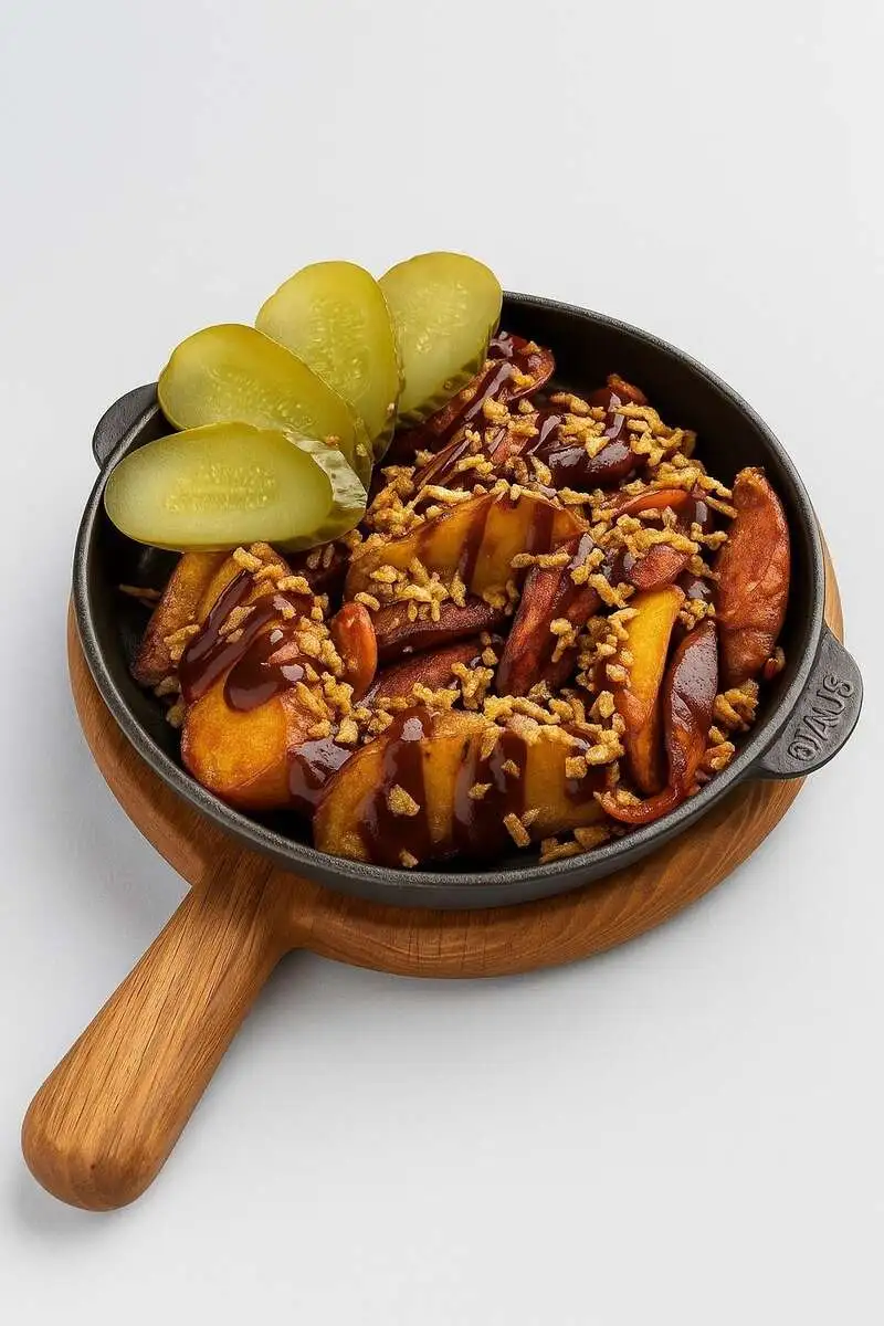 Сковородка с говяжьими колбасками