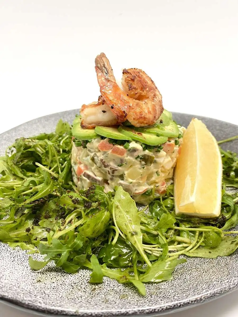 Оливье с форелью