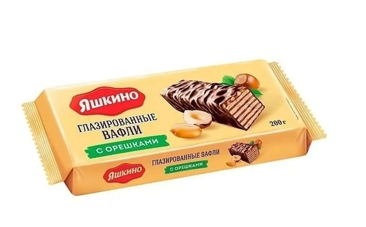 Вафли Яшкино Глазированные с Орешками 200г(м)