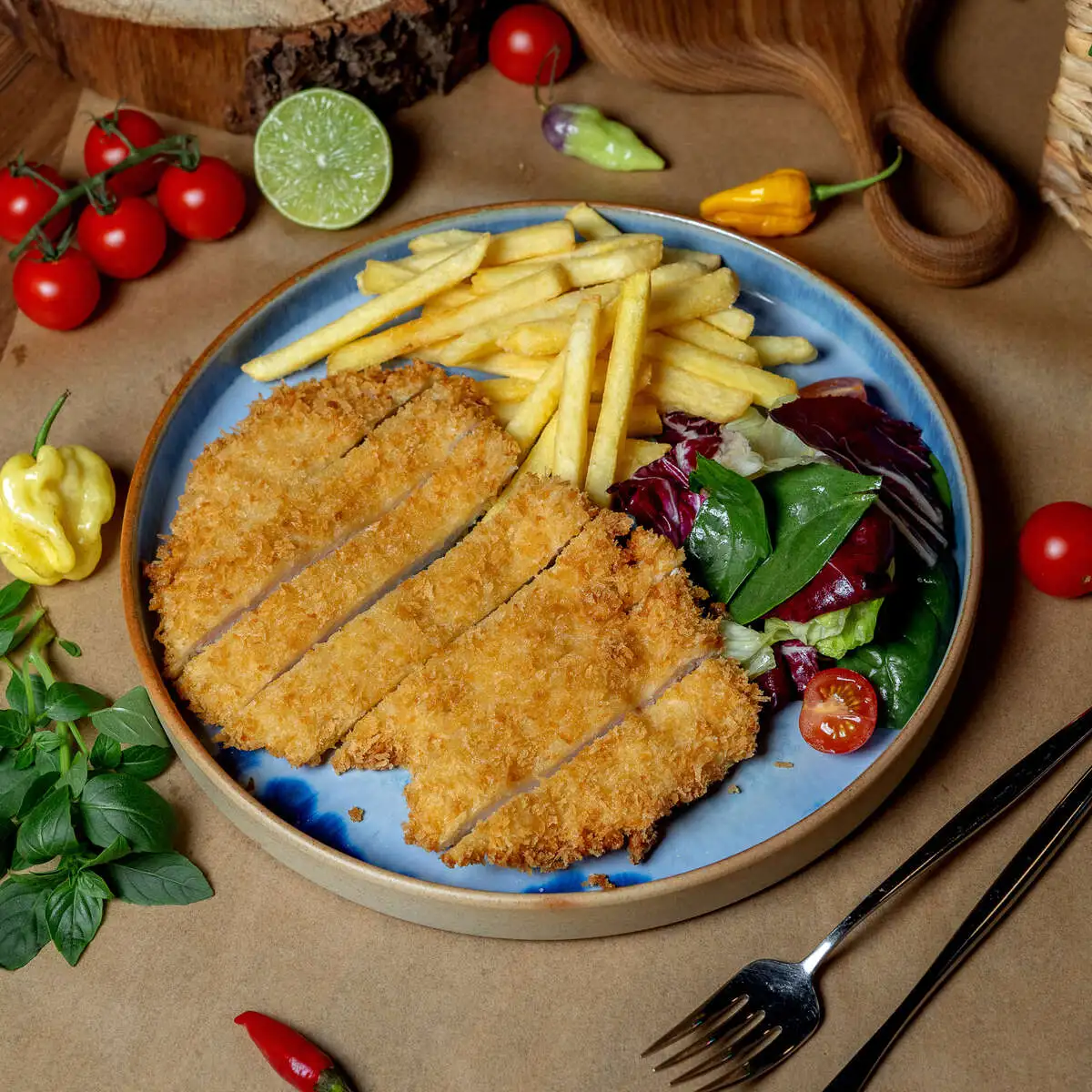 Шницель с миксом салатов