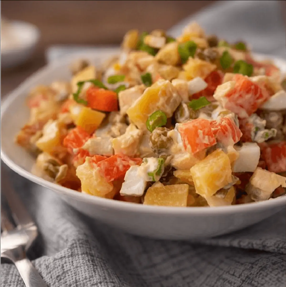 Оливье с копченой курицей