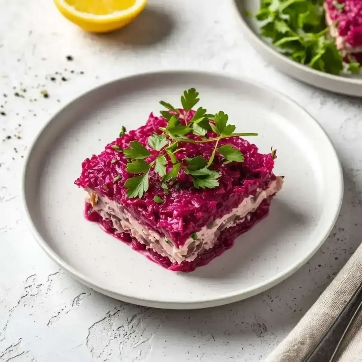 Салат с сельдью под шубой из овощей и отварного яйца