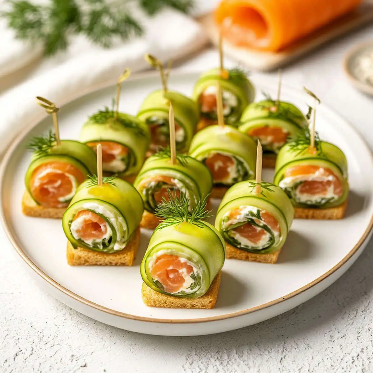 Канапе с семгой, творожным сыром и свежими огурцами 8шт.