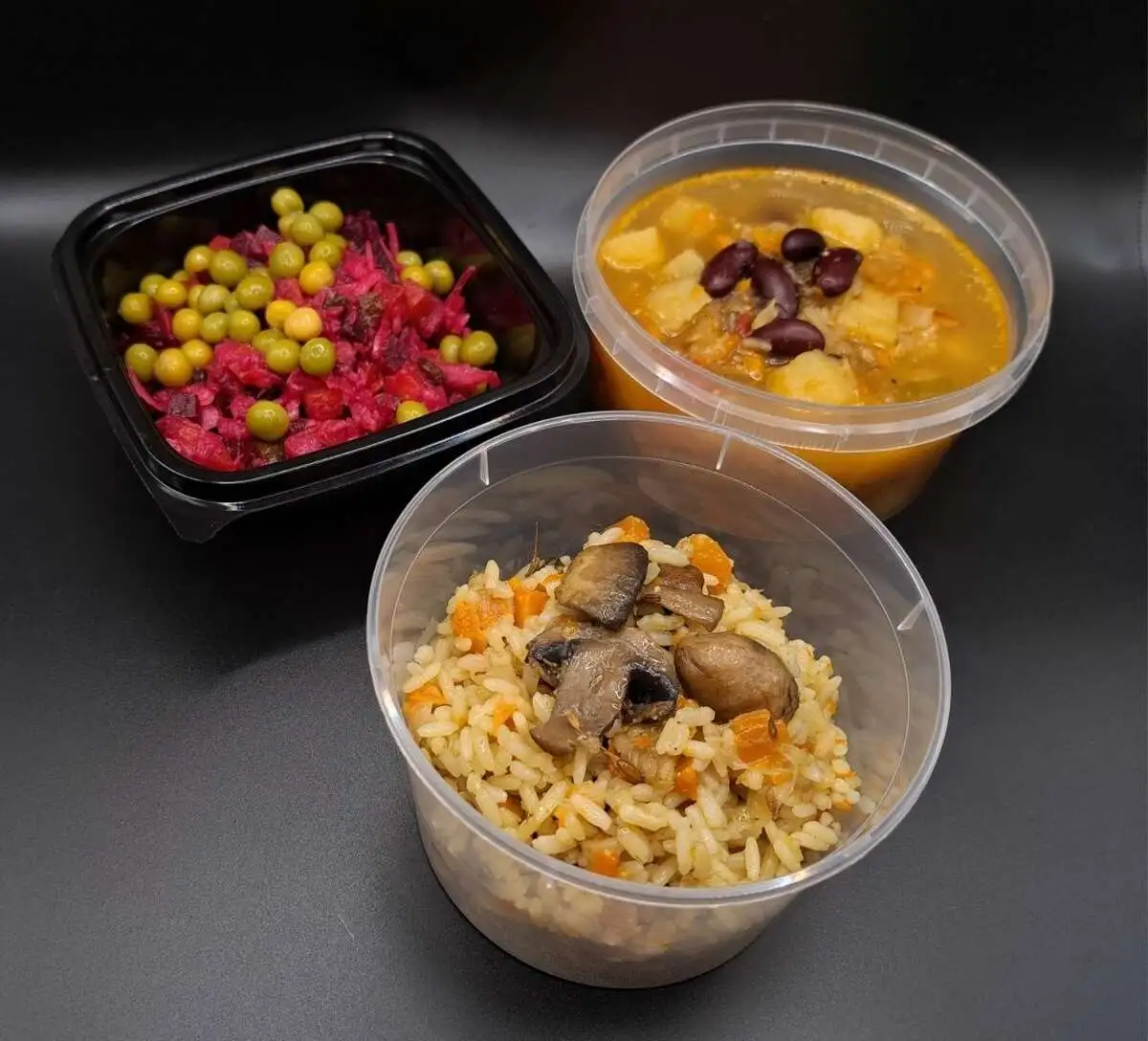 3 Гурман комбо: Винегрет, Щи с фасолью постные, Плов с грибами