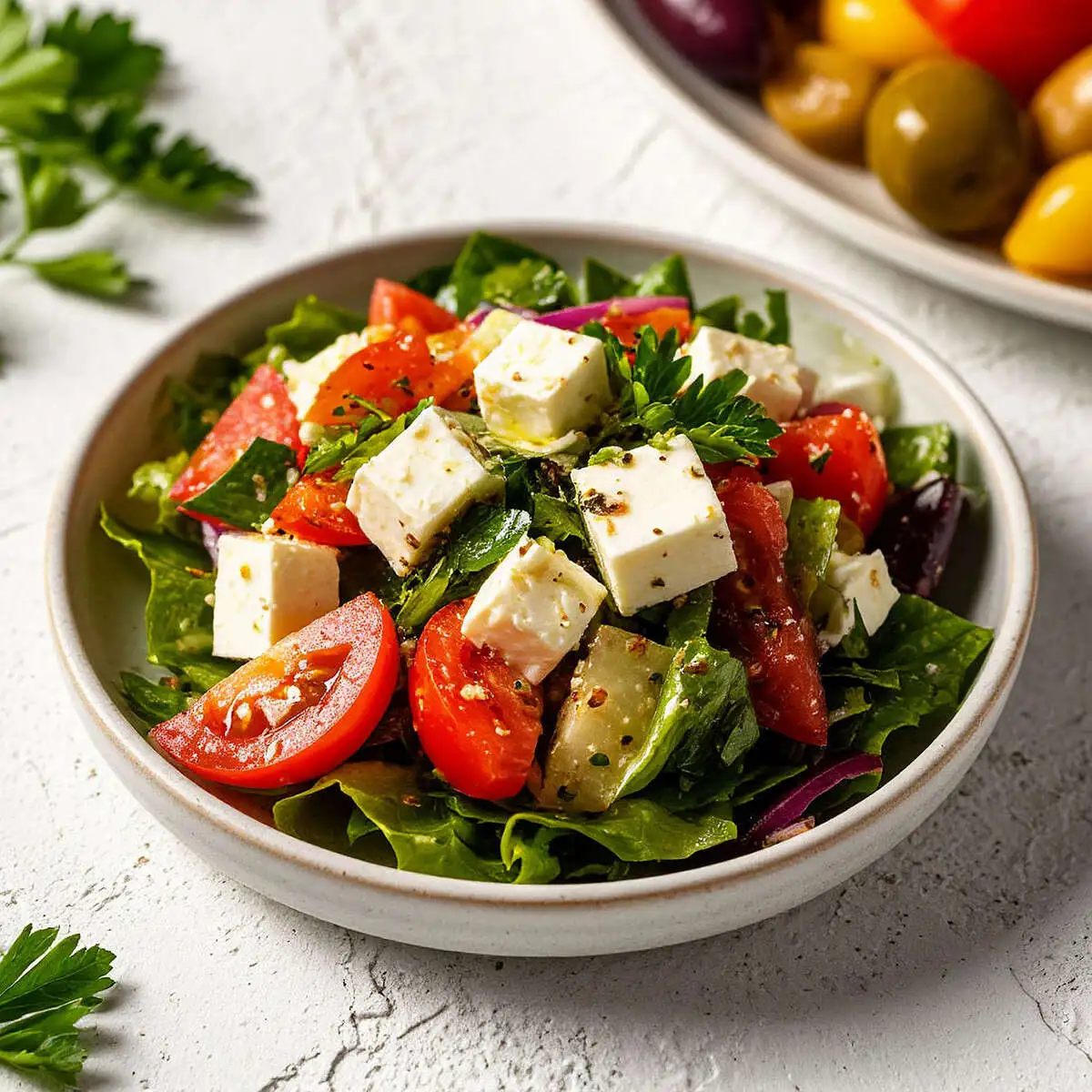 Салат "Греческий" с оливами из творожного сыра