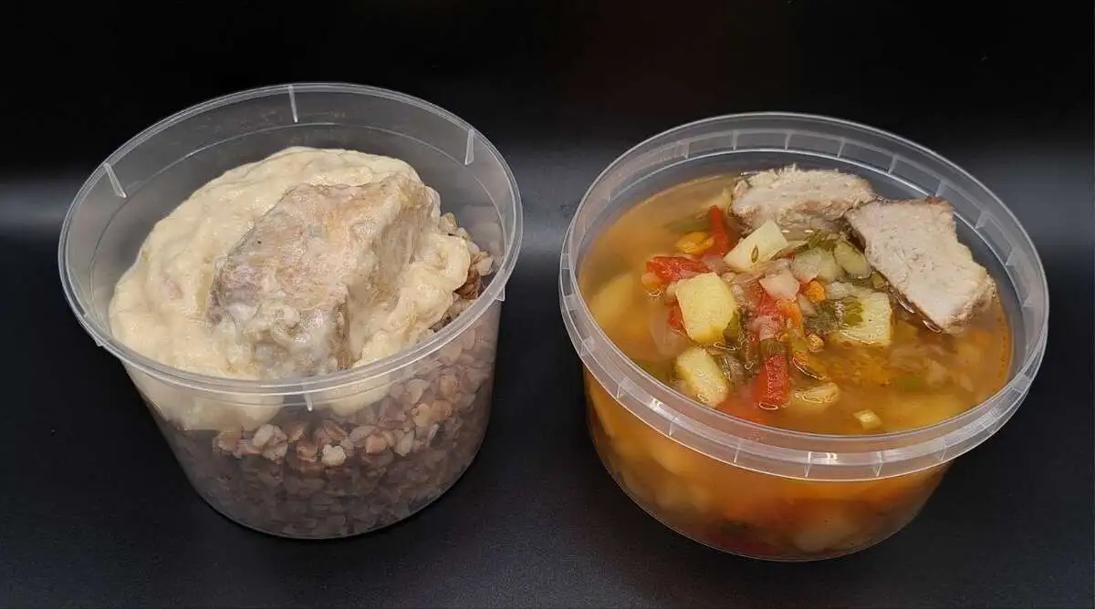 2 Мясной комбо: Шурпа из свинины, Свинина в сметано-горчичном соусе с гречей