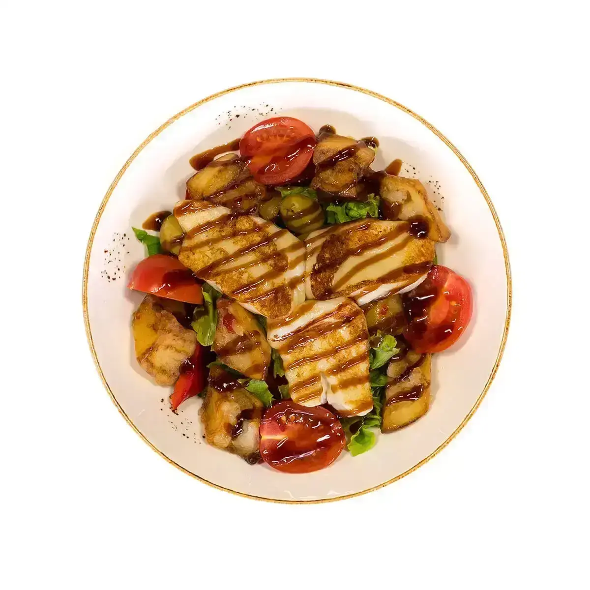 Салат из баклажан с жареным сыром