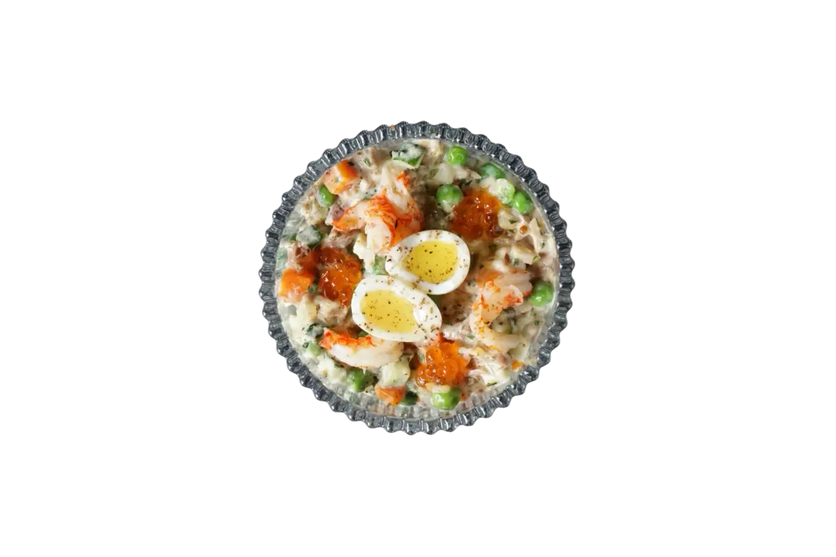 Оливье с уткой и раковыми шейками