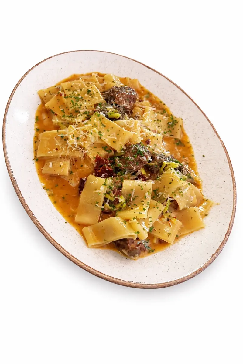 Паста paccheri с томленой говядиной