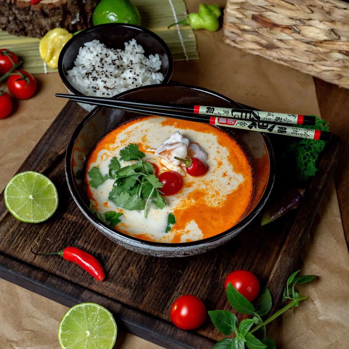 Том ям с морепродуктами  и рисом