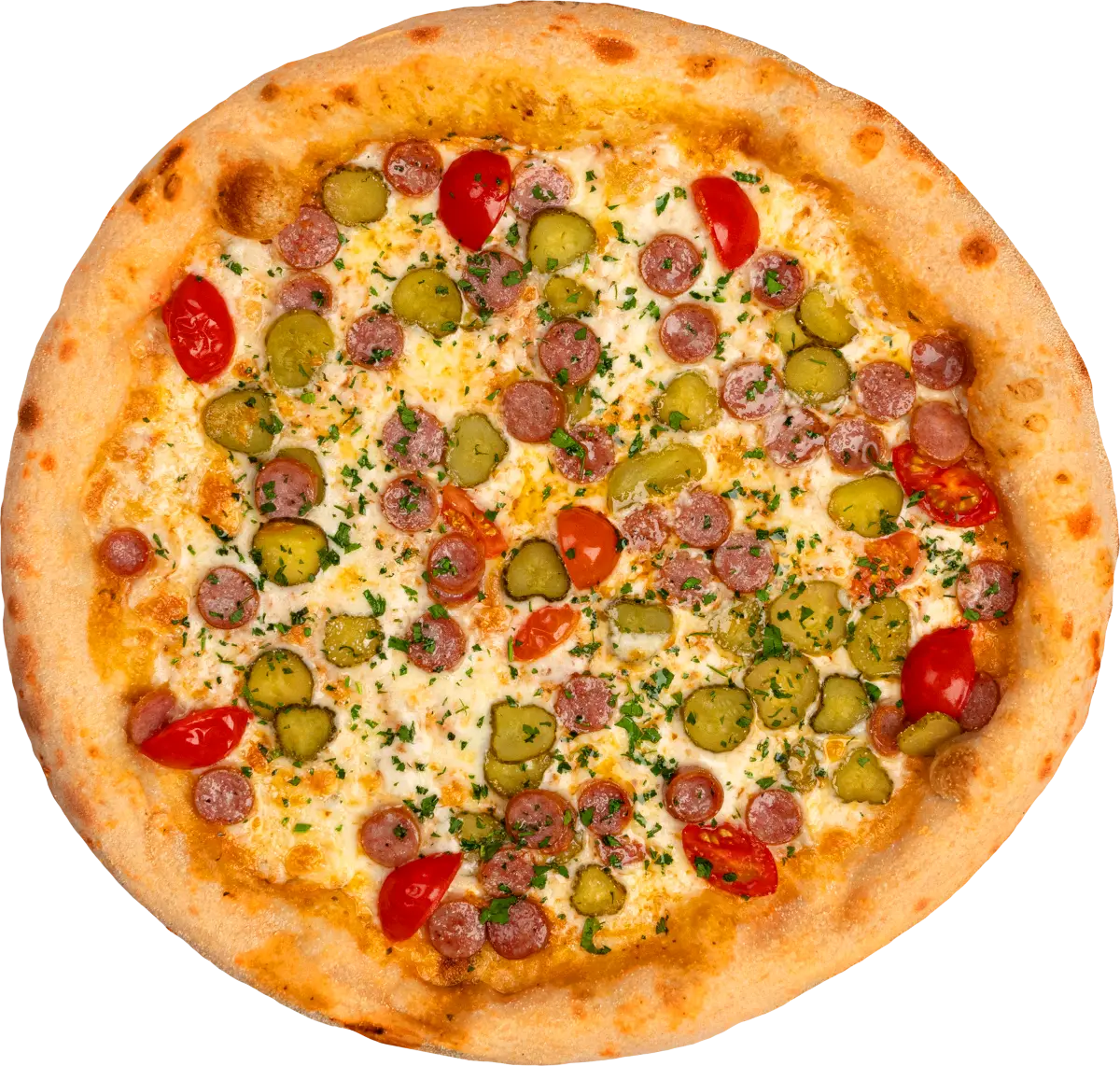 Пицца Колбаски и корнишоны