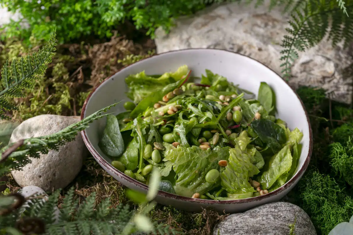 Салат зеленый с ореховым соусом (185 гр)