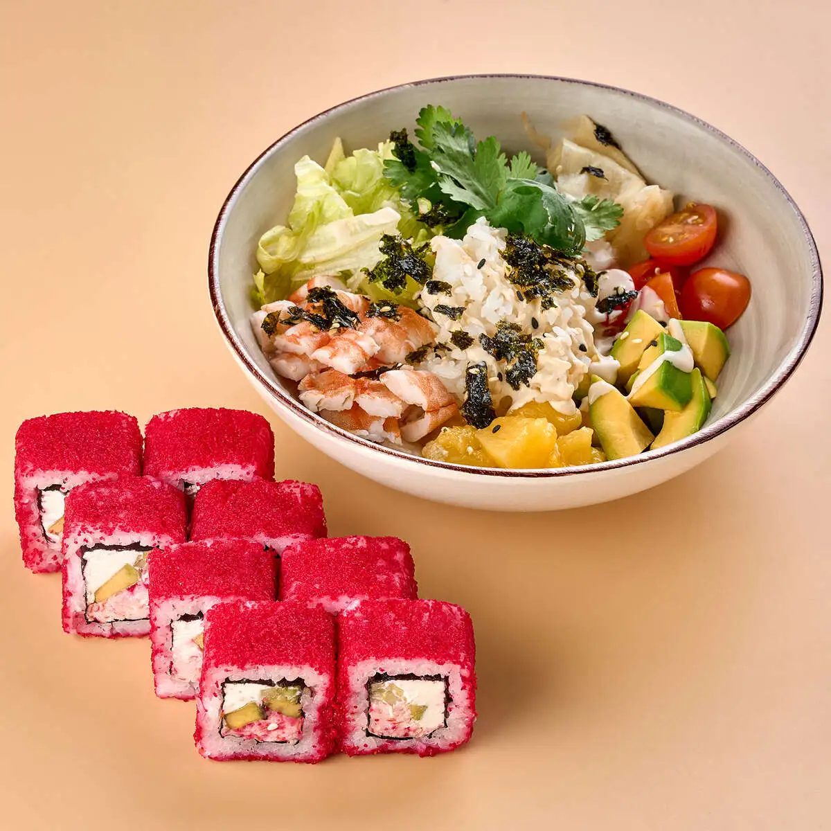 Комбо Ролл Калифорния/Поке с креветкой