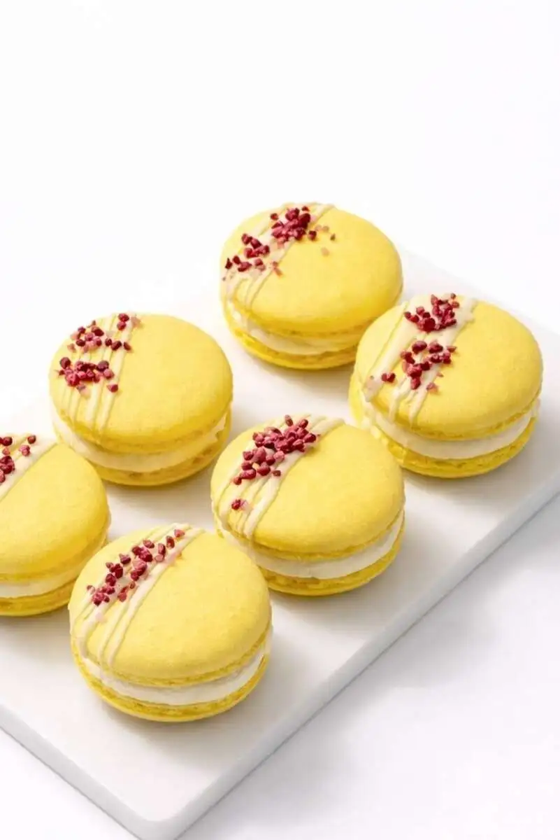 Макаронс сырный с малиной