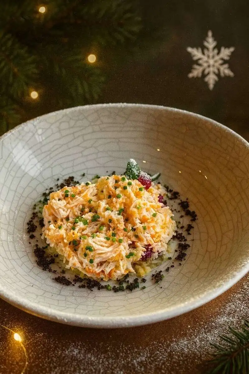 Мимоза с запеченным лососем