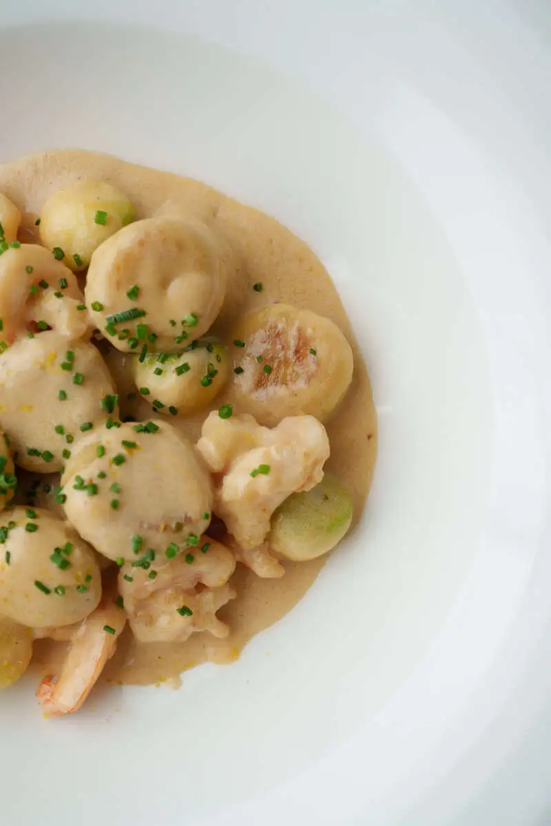 Ньокки, креветки, лимончелло