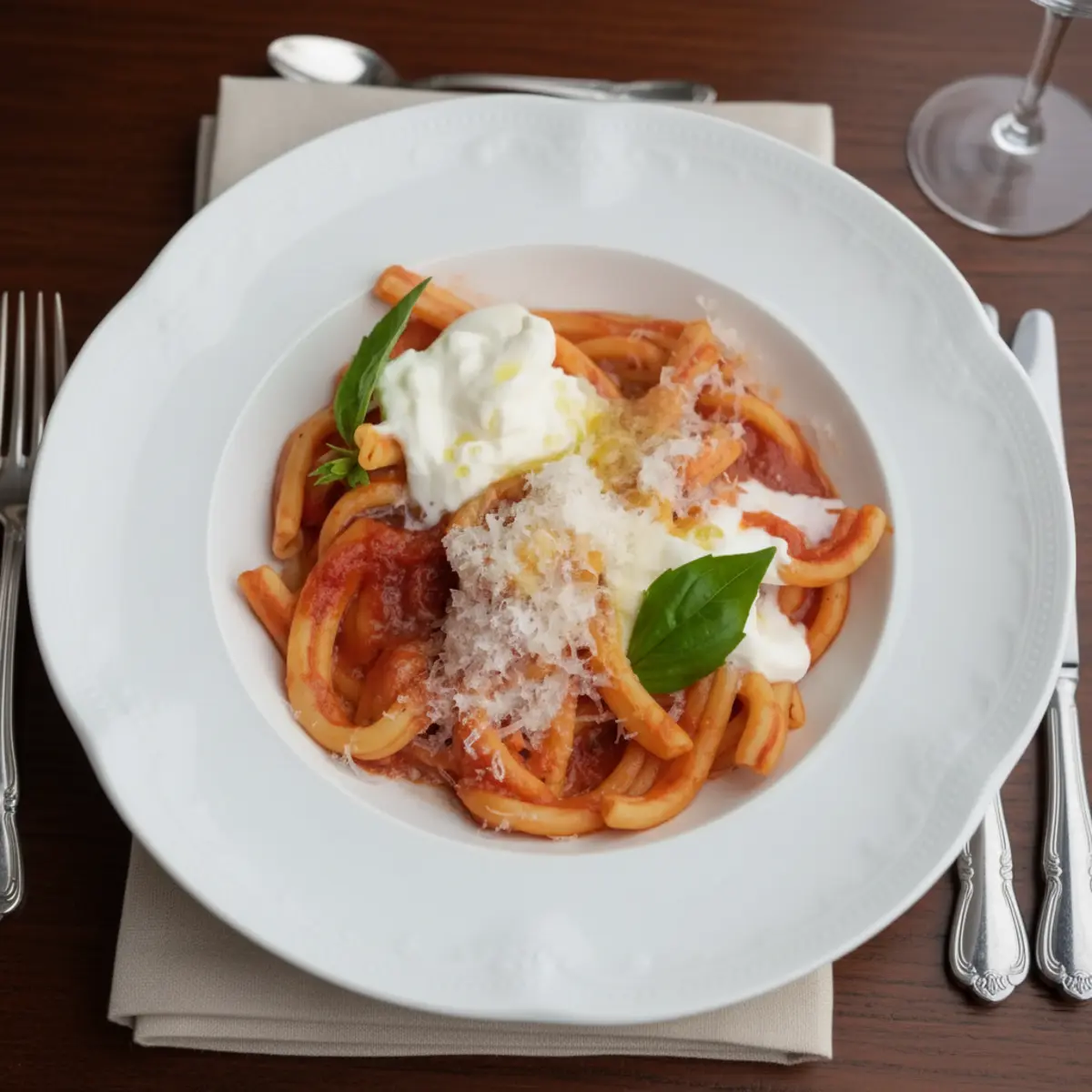 Казаречче с соусом аррабиата и страчателлой