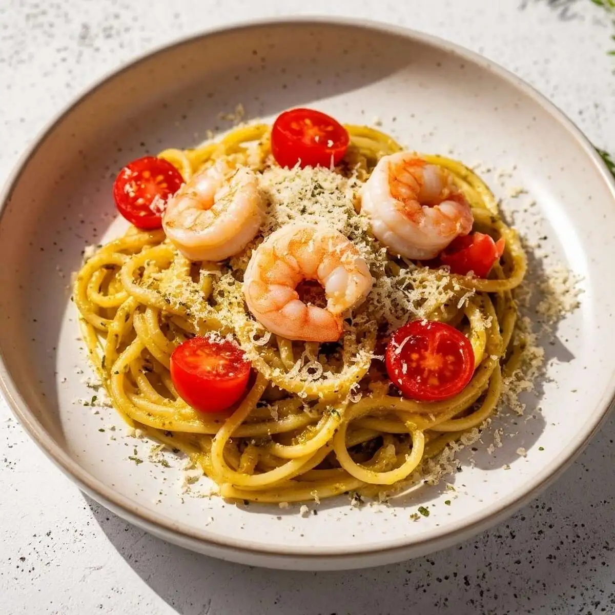 Паста с морепродуктами и соусом "Песто"